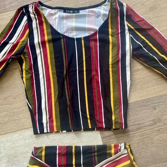 2 PCS MULTI STRIPE CROP TOP HIGH RISE PANT SET - Picture 11 of 11